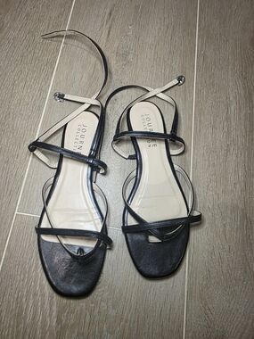 Journee Collection Black Strappy Ankle Tie Sandals Size 9